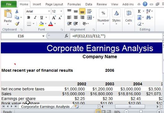 Corporate Earnings Analysis in Excel